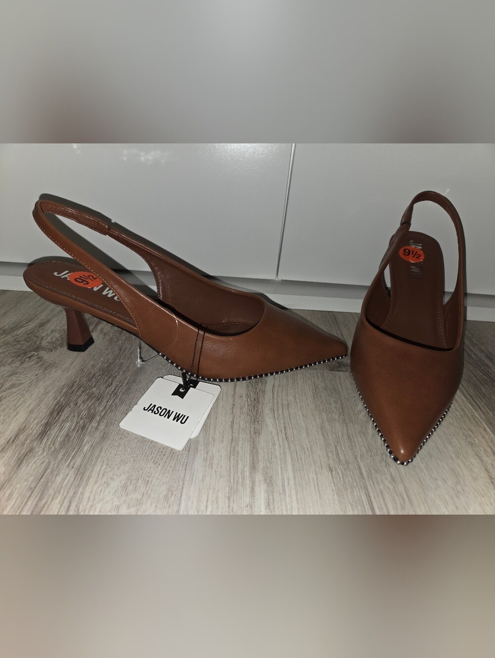 Jason Wu Brown Pointed Slingback Pumps with Studded Trim